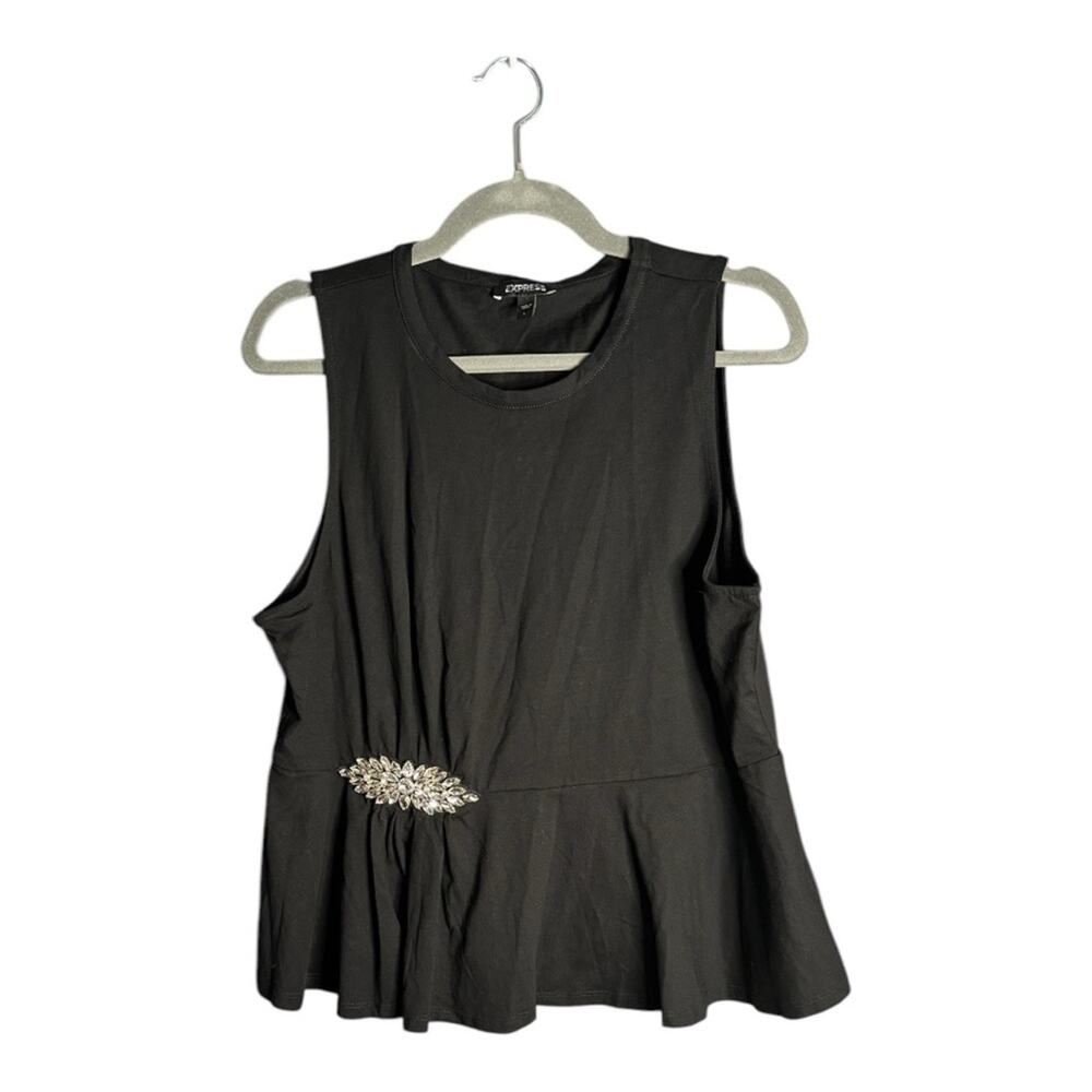 Express Black Sleeveless Peplum Top With Silver Pin Detail Large
